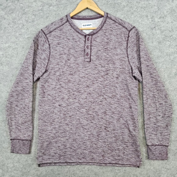 Old Navy Men's Heathered Purple Thermal‎ Henley Size M TALL Long Sleeve Casual - Picture 1 of 9